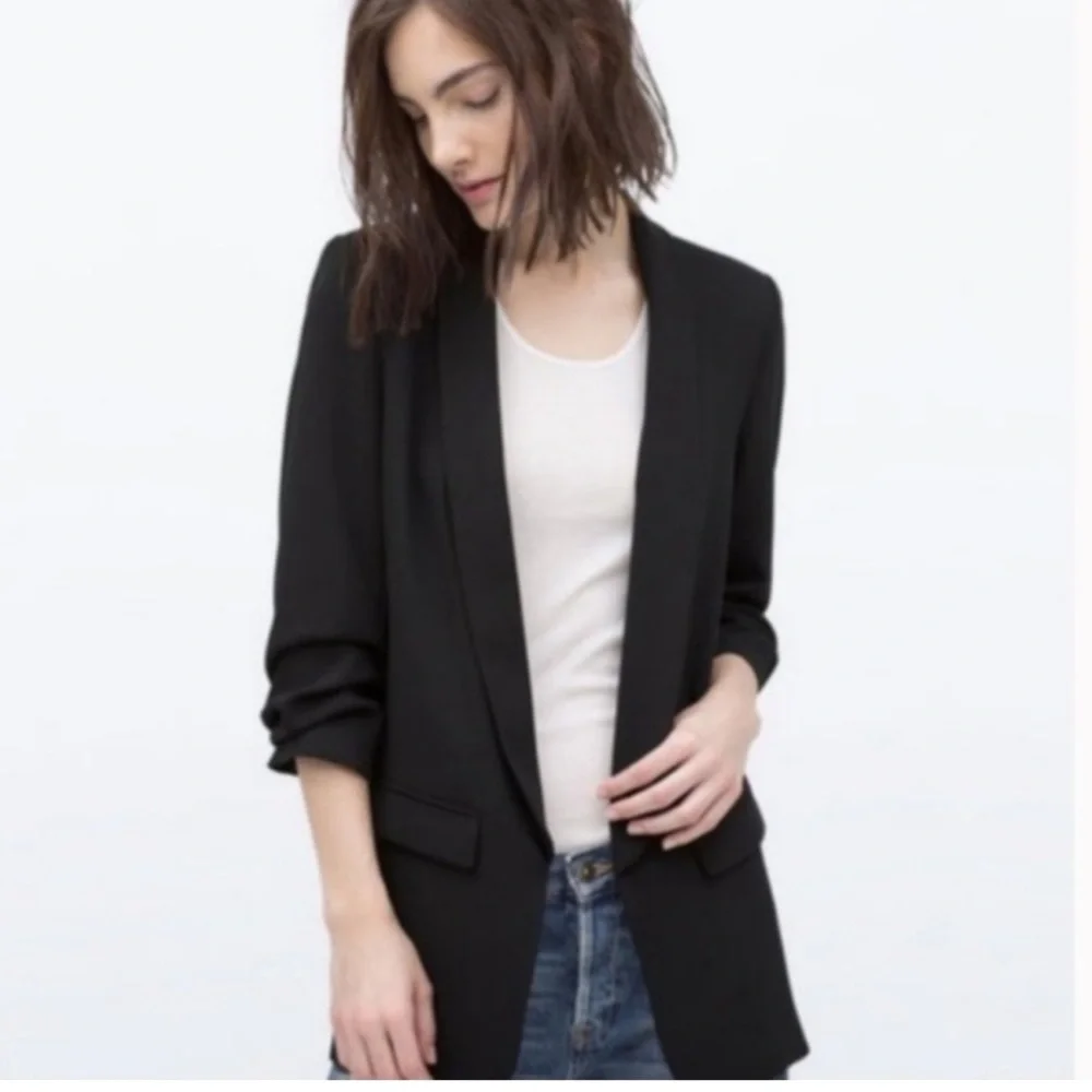 Zara Ruched Sleeve Classic Black Blazer, XS - Picture 1 of 4